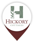 Apartments in Lebanon A logo for hickory cottages featuring a stylized "h" with leaves inside a circular badge with a map pinpoint shape.